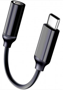S24 кут. AUX преходник 3.5 F / USB-C M - Черен
