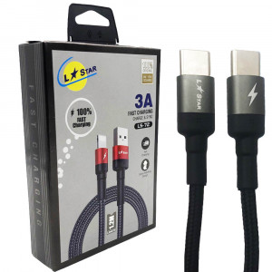 Плетен кабел LS-72 L✮STAR Type-C към Type-C Черен