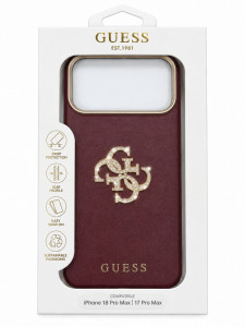 4351 GUESS HC SW SMOOTH IP18 PRO MAX BURGUNDY PU & BIG STRASS LOGO