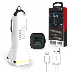 12V Зарядно LDNIO DL-219 2 PORT USB  2.1A  Lightning — Бял