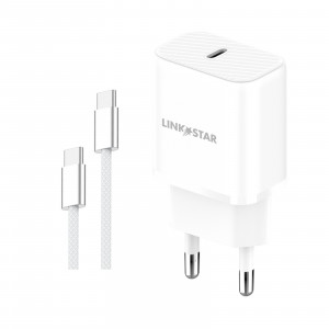 LINK★STAR LS-48 25W USB-C PD бързо зарядно Type-C към Type-C - Бял