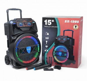 TTD/SX-1505 15" 1000W Безжична колона говорител субуфер+ 2 безжични микрофони