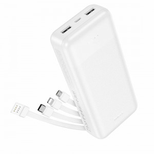 HOCO J163A Wonderful Power Bank 20,000mAh с 4 вградени кабели - Бял