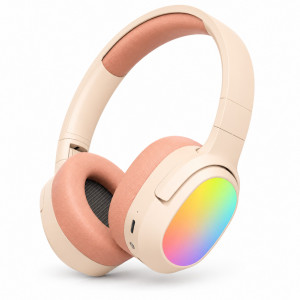 LELISU LS-257 – Розов Безжични Bluetooth слушалки  V5.4 с RGB осветление, Type-C, до 10 часа работа