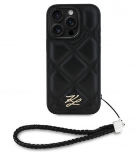 0903 KARL HC QUILTED PU INITIAL LOGO & CHAIN STRAP BLACK IP16 PRO