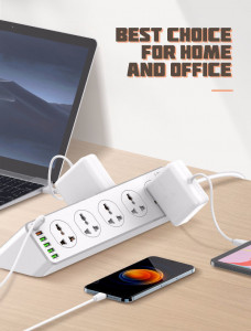 SC10610 30W 6-портово USB зарядно удължително захранващо устройство с 10*изхода / 5 *USB / 1 * PD USB-C