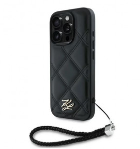 0910 KARL HC QUILTED PU INITIAL LOGO & CHAIN STRAP BLACK IP16 PRO MAX