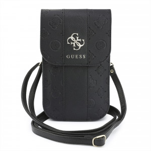 9693 GUESS PHONE POUCH PEONY PU W/ 4G & CLASSIC LOGOS STRIPE WITH STRAP BLACK