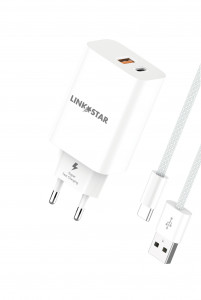 L✮STAR 45W 2в1 LS56 2изх. PD(25W)+QC3.0(20W)+кабел USB към USB-C