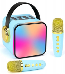 ZX-03 (Син) Караоке мини преносим Практичен Bluetooth високоговорител с 1бр. комплект микрофон