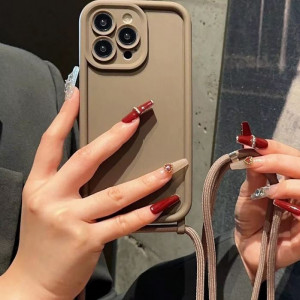TP-16 Силиконов калъф с връзка за iPhone 13  - Кафяв