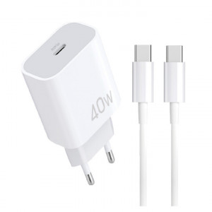 WUW T108 Зарядно USB-C PD 40W зарядно устройство с USB-C към USB-C кабел