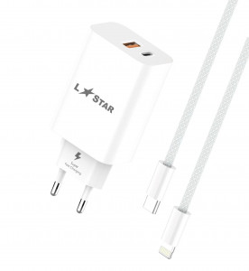 L✮STAR 45W 2в1 LS56 2изх. PD(25W)+QC3.0(20W)+кабел USB-C към Lightning