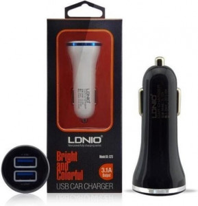 12V Зарядно 3.1A LDNIO DL-C23 2 Port USB към Lightning - Бял