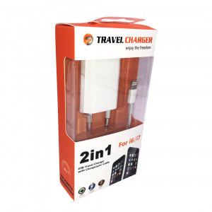 220V HI OR за iPhone 11 Зарядно 2в1 Lightning — Черен