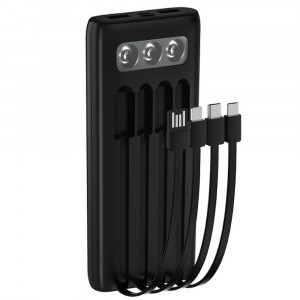 TUGII Y11 Power Bank 10,000mAh със силен LED фенер и вградени кабели