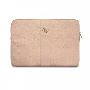 9877 GUESS COMP. SLEEVE PEONY PU 4G & CLASSIC LOGOS STRIPE PINK 14/15"