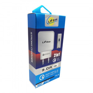 220V TC-9 L✮STAR 2в1 3.0A Lightning за телефон Бързо зареждащ - Бял