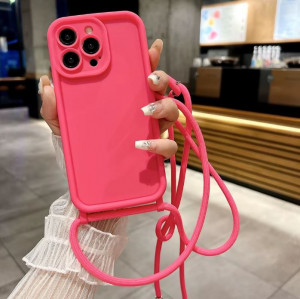 TP-16 Силиконов калъф с връзка за iPhone 15  - Розов