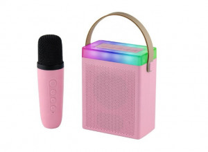 Преносима Tонколона KISONLI G22  Bluetooth ( Розов ) Караоке, USB, SD, FM, AUX LED RGB