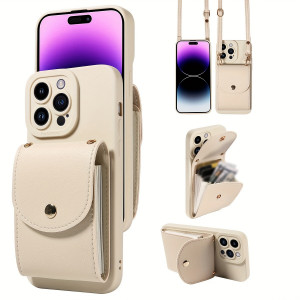 TP-110 Луксозен Кейс за iPhone 16 Pro Max с връзка и портфейл  - Бял