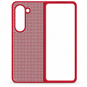 D80 Калъф с камъни за Samsung Z Fold 7 от 2 части - Червен