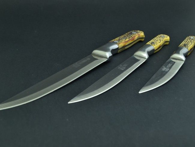 Комплект от 3 самурайски универсални ножа HONG LI КК-116 с кокалени дръжки