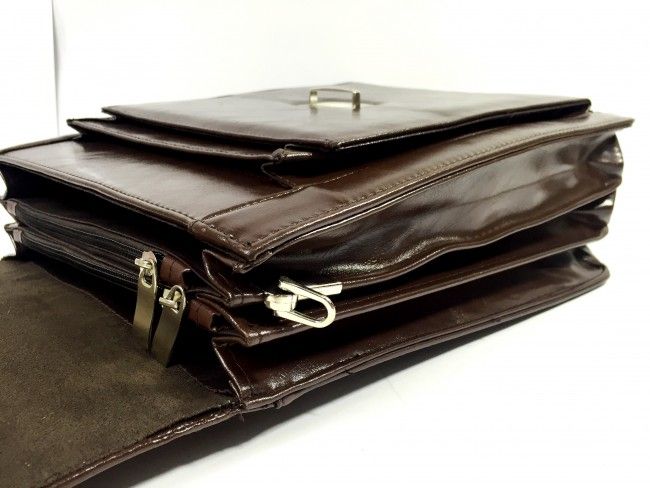 Луксозна вертикална кожена бизнес чанта B618 BROWN за документи и лаптоп до 15.6 инча