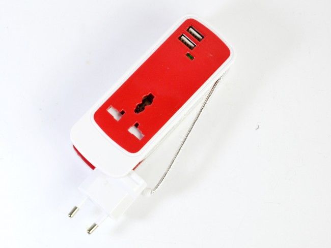 Супер мощен двоен USB адаптер 3 ампера с дълъг кабел и гнездо ~220V