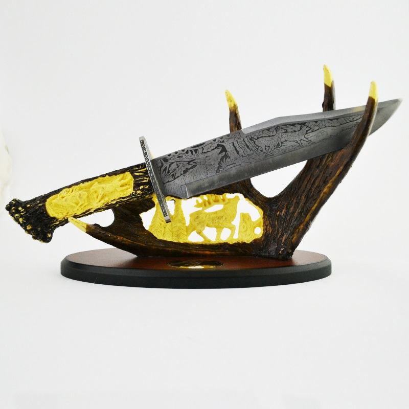 Голям трофеен нож с настолна поставка - бутиков подарък за ценители DEER HK8275