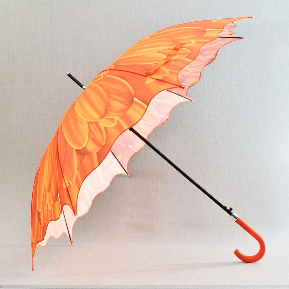 3D вълнообразен автоматичен дамски чадър SUMMER ORANGE FLOWER 14-449