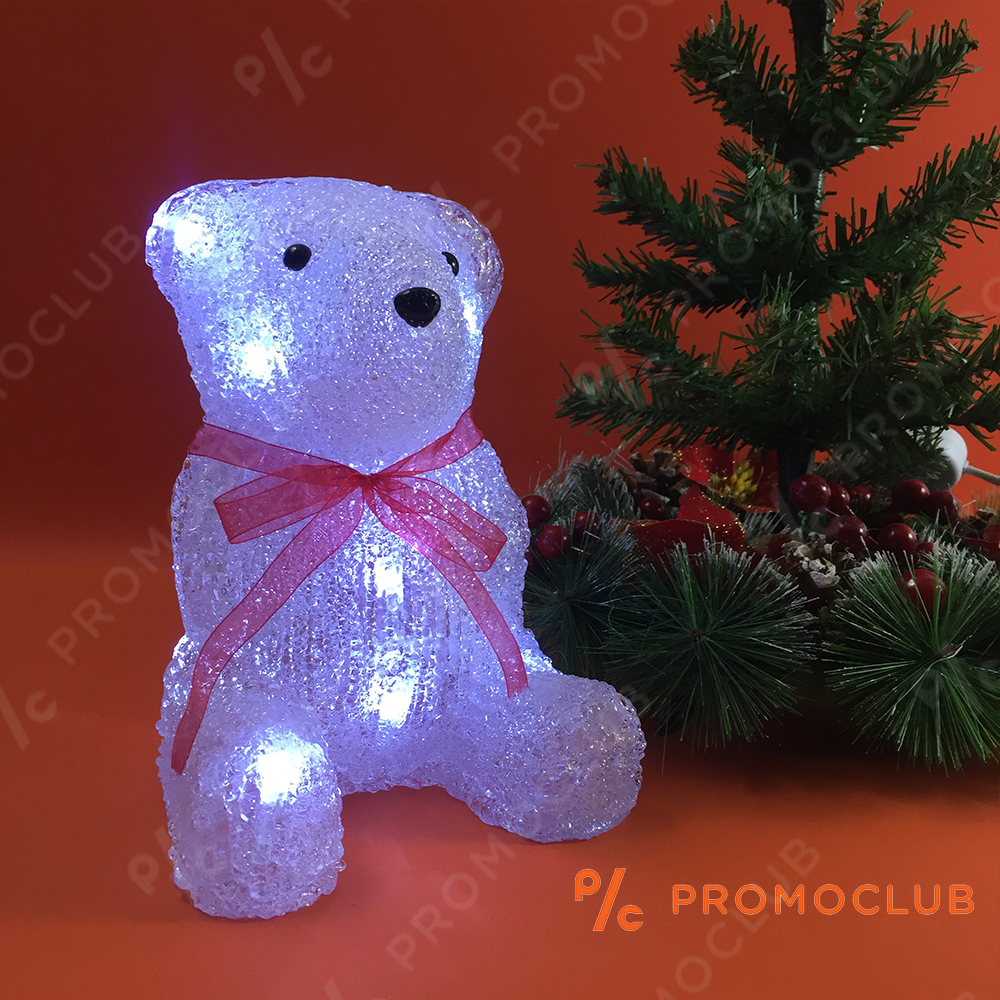 Красива светеща новогодишна мечка D15-177, 10 режима на светене, височина 21 см