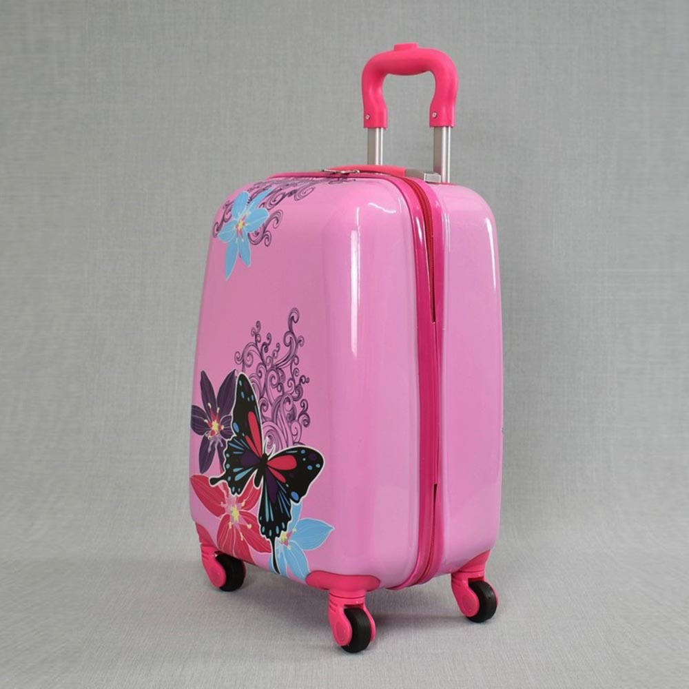 Детски куфар PINK BUTTERFLY 31800, 4 безшумни колела, изтегляща се дръжка, поликарбон