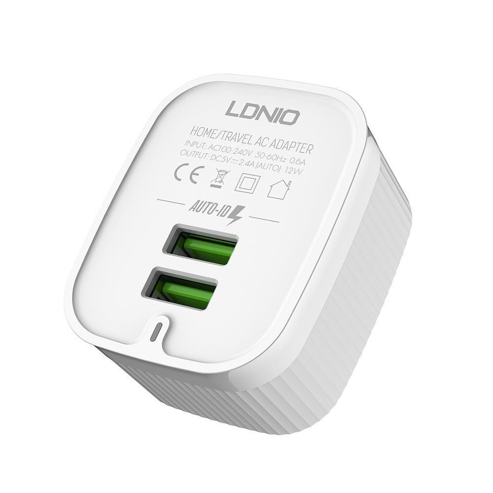 Хай-тек зарядно за TYPE C LDNIO A201, 2 USB 2.4A, кабел TYPE C