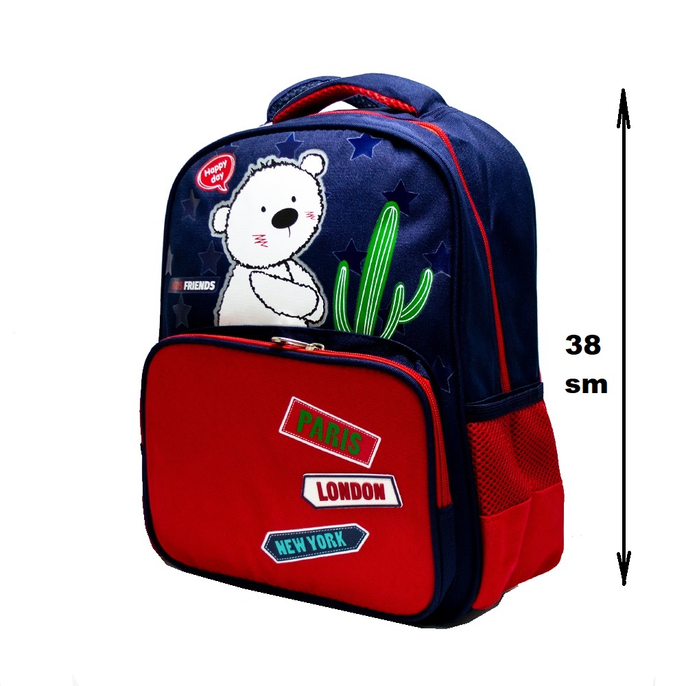 Висок клас детска раница 8029 BEAR and CATUS on RED 38 см