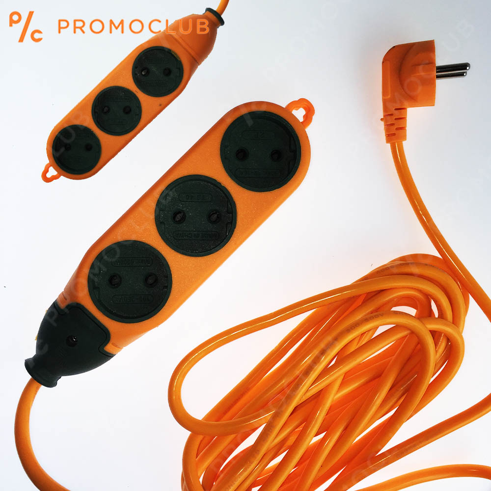 6 гнезда силиконов разклонител ORANGE 3M, 5м дължина, 6000W, с кука за закачане, удължител