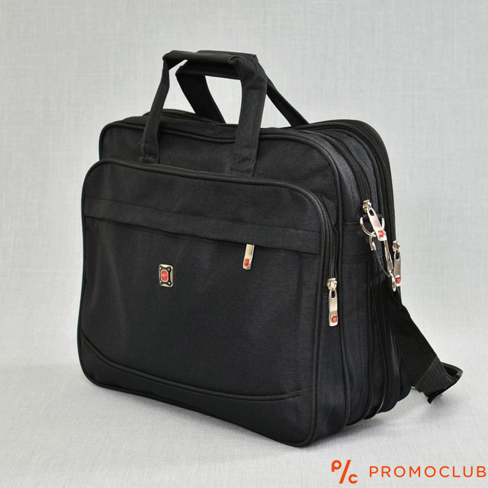 Бизнес чанта от текстил с разширение  и преграда  за лаптоп- черна 22504