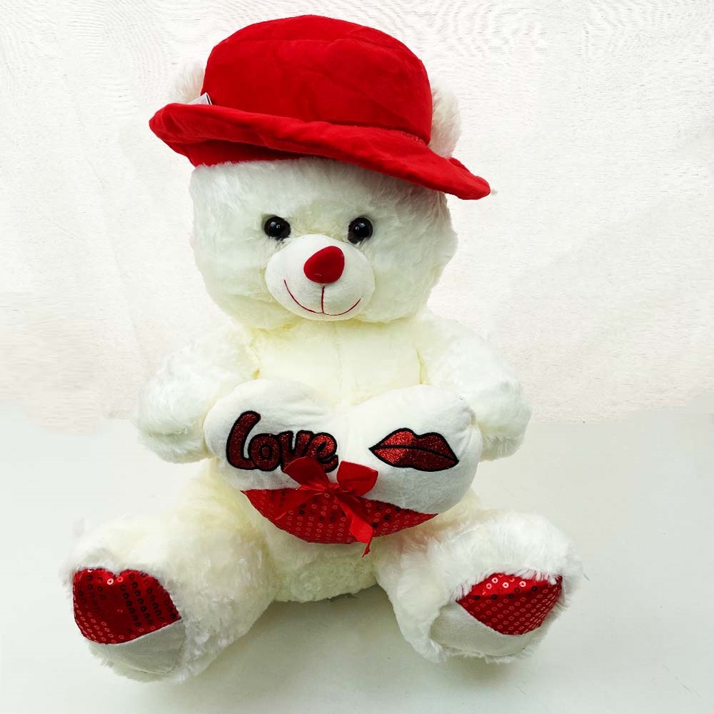 Голям бял плюшен мечок с бяло съце LOVE, висок 50 см, 4234