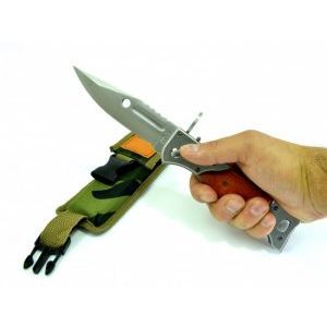 Голям автоматичен сгъваем нож - щик AK-47 726B с калъф и дървена дръжка