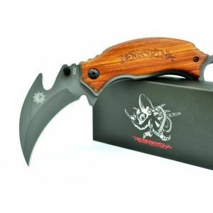 Бутиков сгъваем нож DERESTRINA X52 с дървена дръжка - karambit