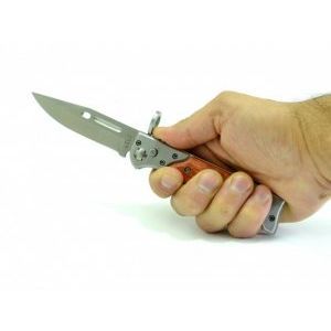 Автоматичен сгъваем нож - щик AK-47 726C среден размер с калъф и дървена дръжка