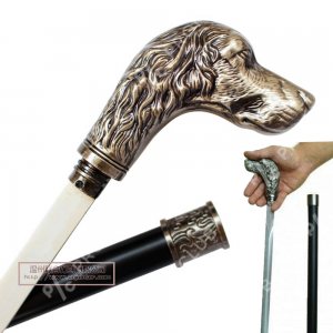 Елегантен бастун с метална дръжка глава на куче и вграден кинжал 40 см DOG DAGA CANE, BFO2