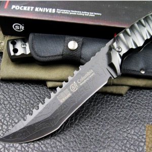 Тежък армейски нож COLUMBIA BLACK HK017 с полу-твърда кания, ловен нож