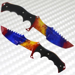Геймърски нож CS HUNTSMAN ELITE MARABLE FADE HM8 и ПОДАРЪК дървена стойка
