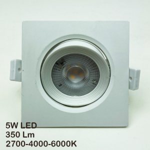 Качествена и мощна луничка 5W LED за таван, 350Lm, 2700/4000/6000K, квадрат