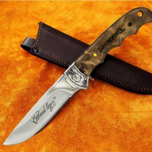 Бутиков ловен нож BROWNING  B4040 с инкрустации, орехова дръжкa и кожена кания